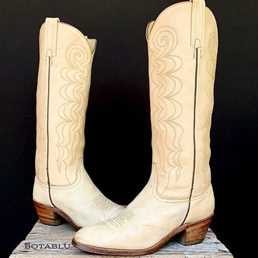FRYE Vintage Ivory Beige Tall Knee High Stitching Cowgirl Cowboy Western Boots