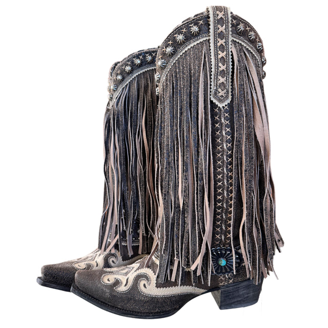 DOUBLE D RANCH Prescott Fringe Studded Cowgirl Boots - Botablu