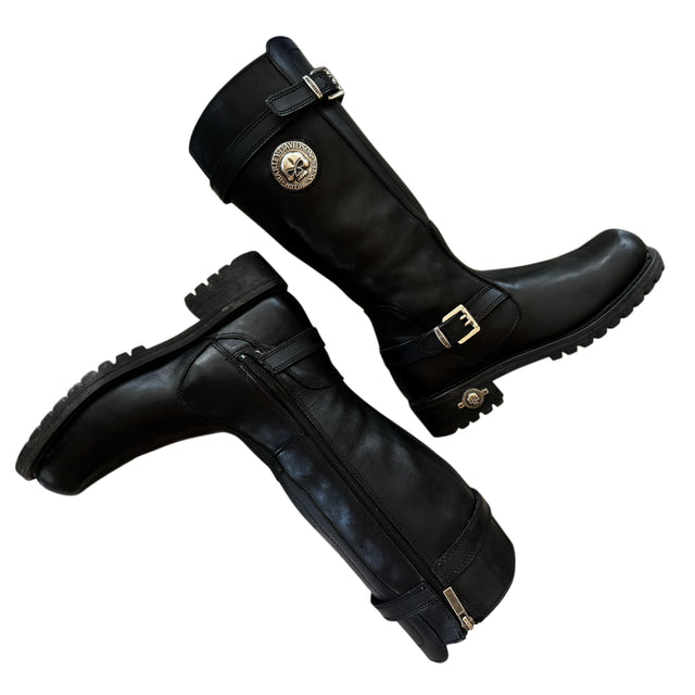 HARLEY-DAVIDSON Vintage Willie G Skull Tall Black Biker Boots - Botablu