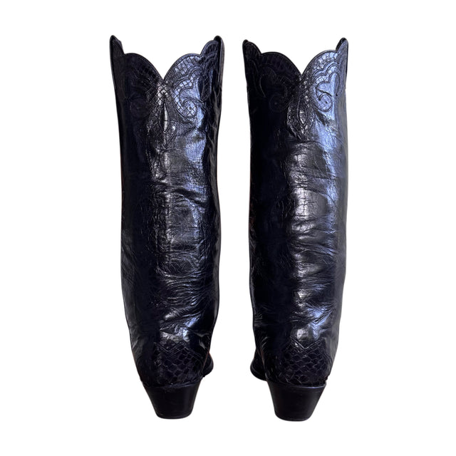 LARRY MAHAN Vintage Knee High Black Cowgirl Boots - Botablu