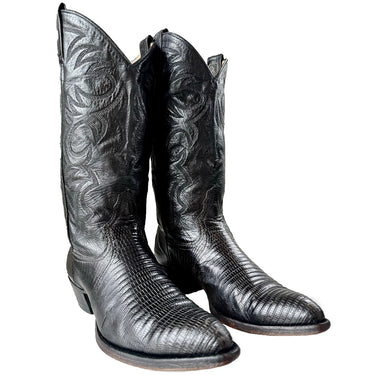 LARRY MAHAN Vintage Lizard Black Cowboy Boots