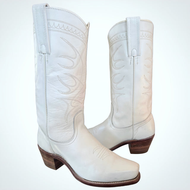 FRYE Vintage White Cowboy Boots - Botablu