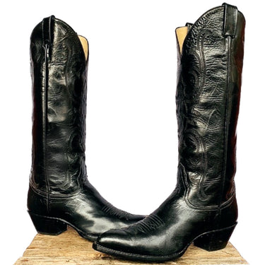 LARRY MAHAN Vintage New Tall Knee High Black Leather Cowgirl Western Boots