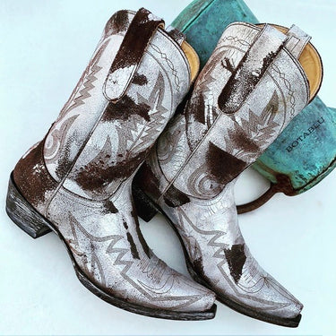 OLD GRINGO Aztec Metallic Silver Brown Short Cowgirl Cowboy Western Boots