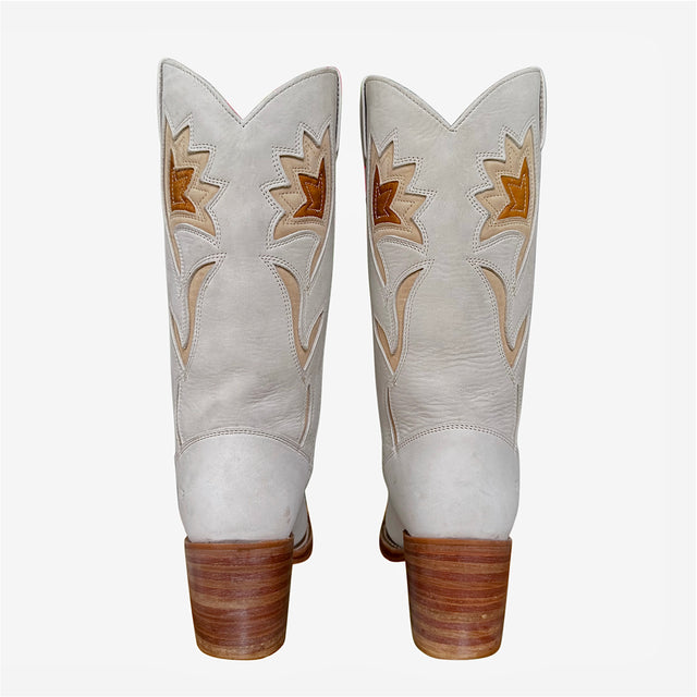 FRYE Vintage Sabrina Flower White Cowboy Boots - Botablu