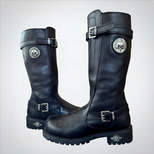 HARLEY-DAVIDSON Vintage Willie G Skull Tall Black Biker Boots - Botablu