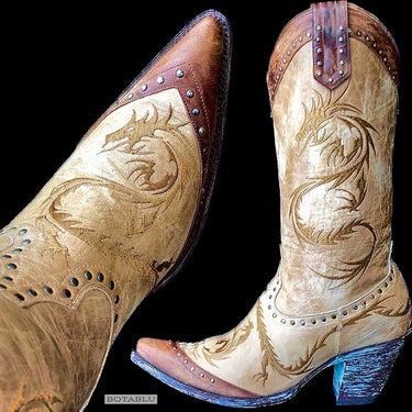 OLD GRINGO Dragon Embroidered Tan Brown Tall Cowgirl Cowboy Western Boots