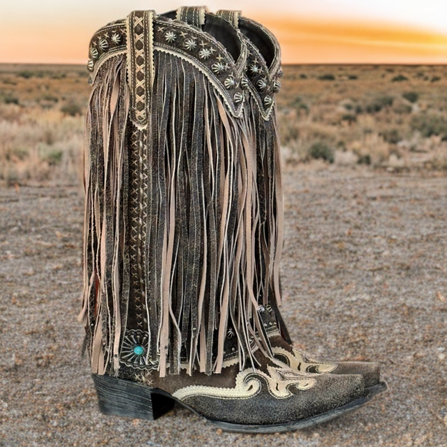 DOUBLE D RANCH Prescott Fringe Studded Cowgirl Boots - Botablu
