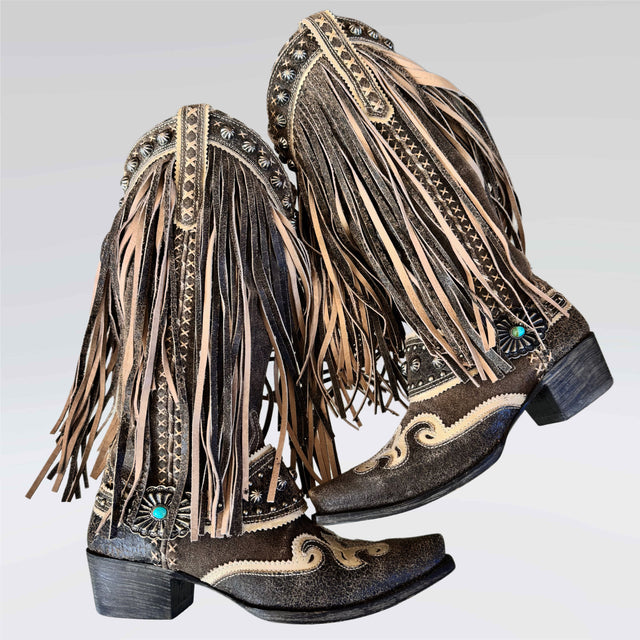DOUBLE D RANCH Prescott Fringe Studded Cowgirl Boots - Botablu