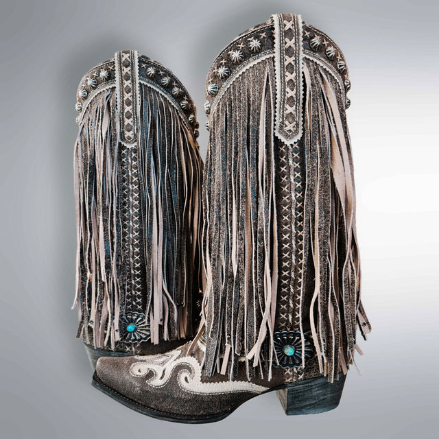 DOUBLE D RANCH Prescott Fringe Studded Cowgirl Boots - Botablu