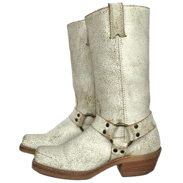 FRYE Harness 12R Moto Biker Motorcycle Crackle White Leather Boots