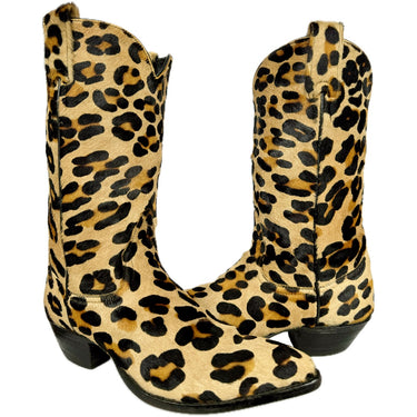 LARRY MAHAN Vintage Hair On Leopard Western Cowboy Boots