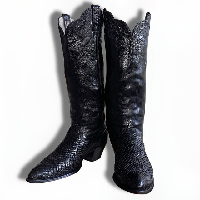 LARRY MAHAN Vintage Knee High Black Cowgirl Boots - Botablu