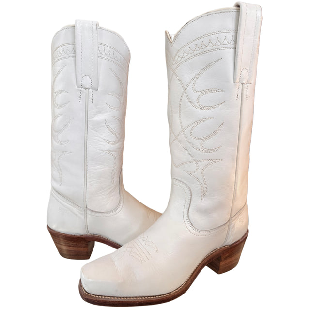 FRYE Vintage White Cowboy Boots - Botablu