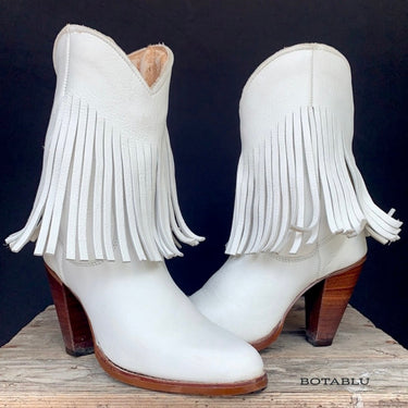 ZODIAC Vintage White Fringe Leather Cowgirl Cowboy Western Boots