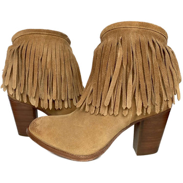 FRYE Llana Fringe Tan Suede Leather Western Ankle Bootie Boots