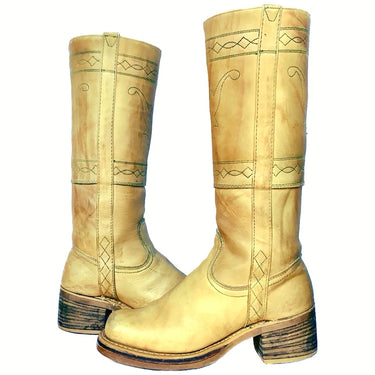 DOUBLE H Vintage Frye Style Banana Campus Stitching Horse Tall Knee High Boots