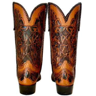 Handmade Hand Tooled Brown Leather Cowboy Western Boots