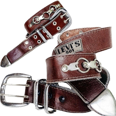 LEVI’S 501 Vintage Brown Leather Silver Double Buckle Belt