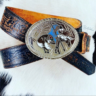 Handcrafted Silver Western Buckle Vintage Levi’s Tooled Leather Belt Set