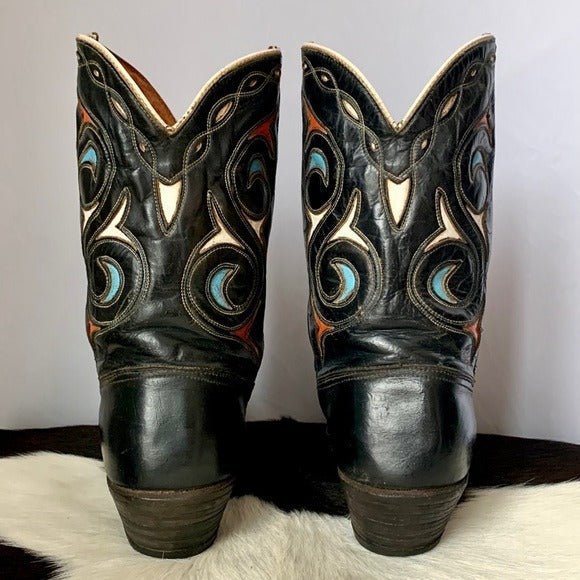 ACME Vintage 1940s 1950s Black Leather Short Pee Wee Cowgirl Cowboy Western Boots - Botablu
