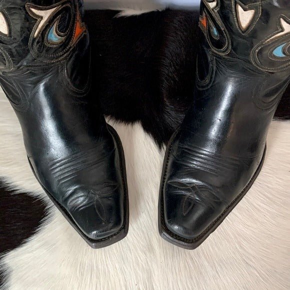 ACME Vintage 1940s 1950s Black Leather Short Pee Wee Cowgirl Cowboy Western Boots - Botablu