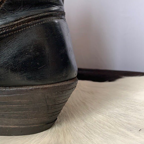 ACME Vintage 1940s 1950s Black Leather Short Pee Wee Cowgirl Cowboy Western Boots - Botablu