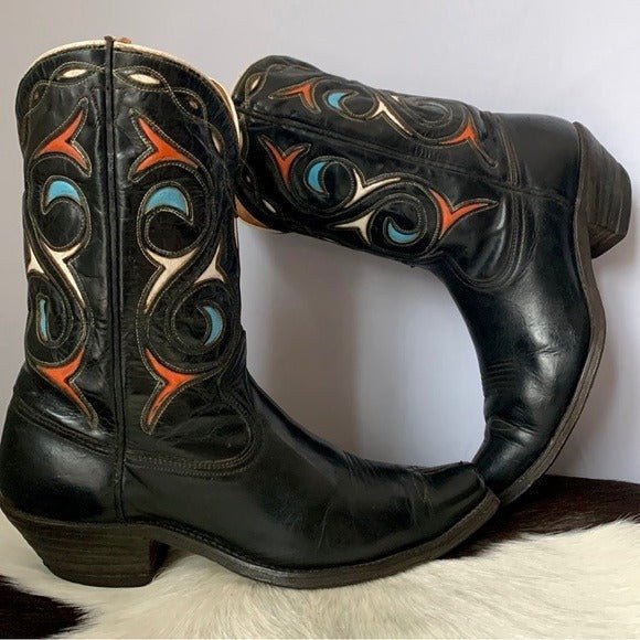 ACME Vintage 1940s 1950s Black Leather Short Pee Wee Cowgirl Cowboy Western Boots - Botablu