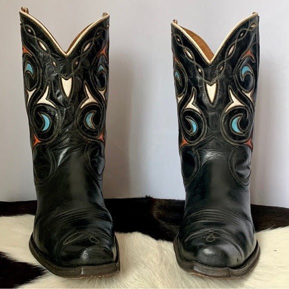 ACME Vintage 1940s 1950s Black Leather Short Pee Wee Cowgirl Cowboy Western Boots - Botablu