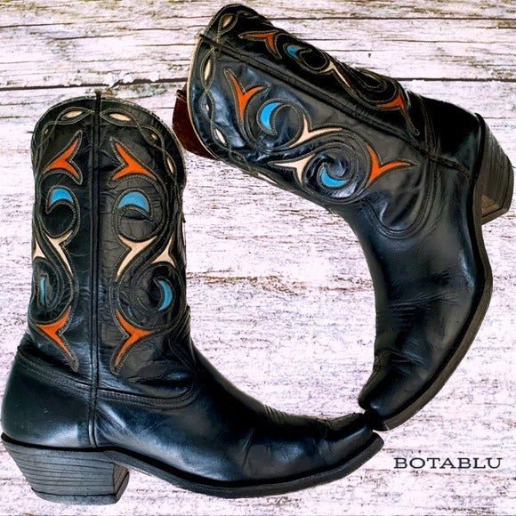 ACME Vintage 1940s 1950s Black Leather Short Pee Wee Cowgirl Cowboy Western Boots - Botablu