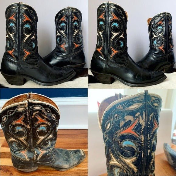 ACME Vintage 1940s 1950s Black Leather Short Pee Wee Cowgirl Cowboy Western Boots - Botablu