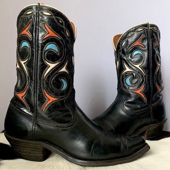 ACME Vintage 1940s 1950s Black Leather Short Pee Wee Cowgirl Cowboy Western Boots - Botablu