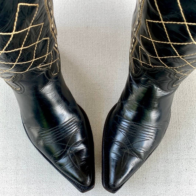 ACME Vintage 1950’s Black Diamond Whipstitch Cowboy Western Boots - Botablu