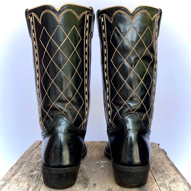 ACME Vintage 1950’s Black Diamond Whipstitch Cowboy Western Boots - Botablu