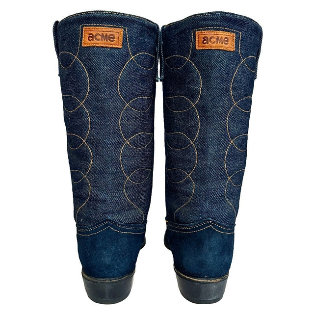 ACME Vintage Blue Suede Denim Western Cowboy Boots - Botablu