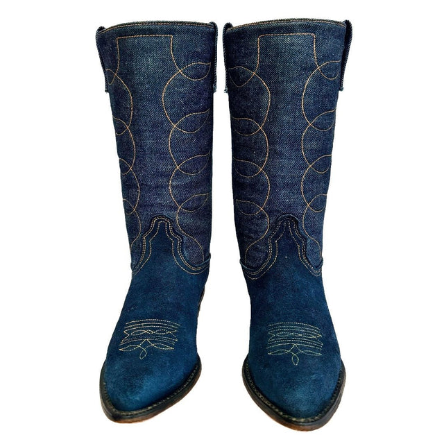 ACME Vintage Blue Suede Denim Western Cowboy Boots - Botablu