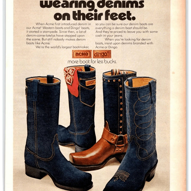 ACME Vintage Blue Suede Denim Western Cowboy Boots - Botablu