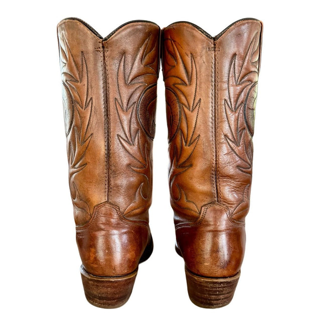 ACME Vintage Buffalo Embossed Brown Cowboy Boots - Botablu