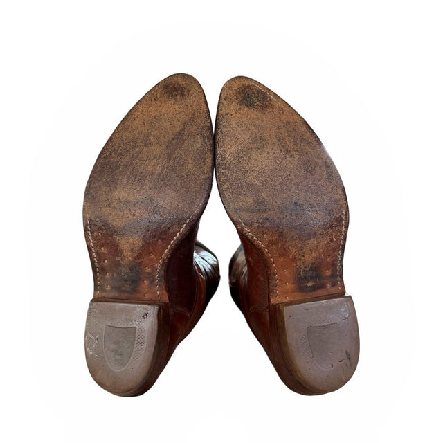 ACME Vintage Buffalo Embossed Brown Cowboy Boots - Botablu