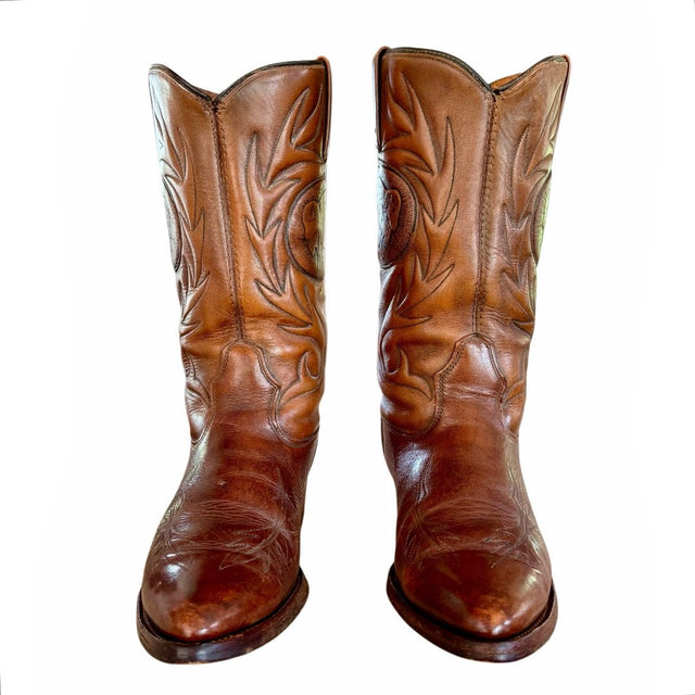 ACME Vintage Buffalo Embossed Brown Cowboy Boots - Botablu