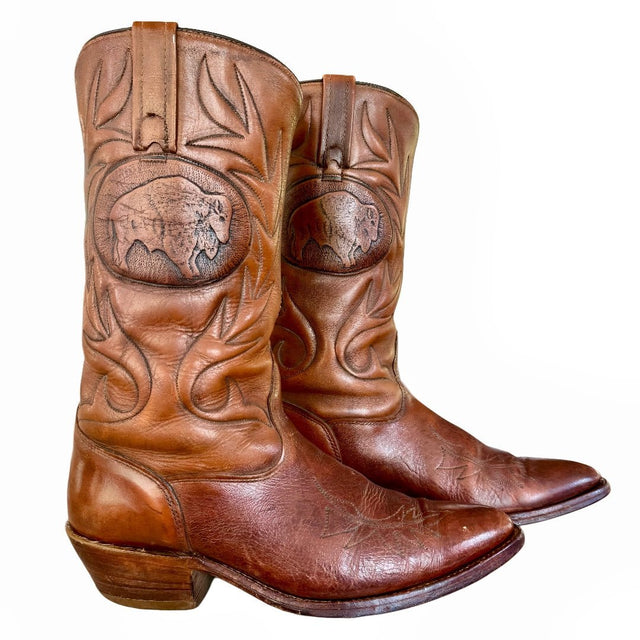 ACME Vintage Buffalo Embossed Brown Cowboy Boots - Botablu
