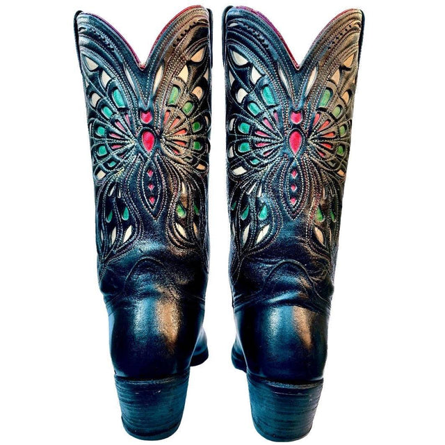 ACME Vintage Butterfly Black Cowboy Western Boots - Botablu