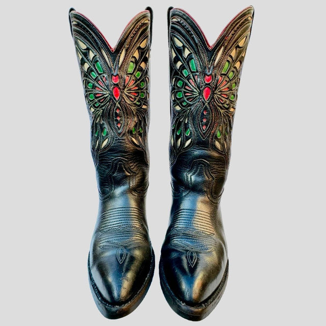 ACME Vintage Butterfly Black Cowboy Western Boots - Botablu