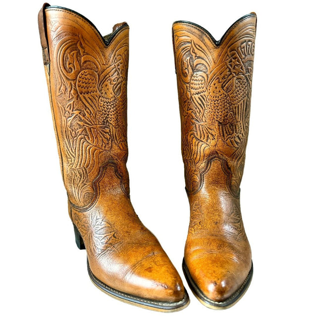 ACME Vintage Eagle 1776 Tooled Brown Cowboy Boots - Botablu