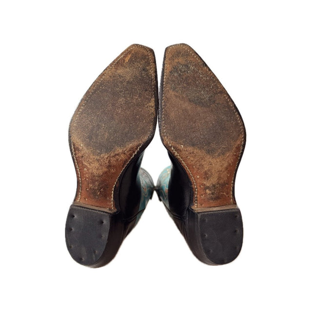 ACME Vintage Eagle 1950s Turquoise Black Peewee Cowboy Boots - Botablu
