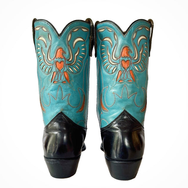 ACME Vintage Eagle 1950s Turquoise Black Peewee Cowboy Boots - Botablu
