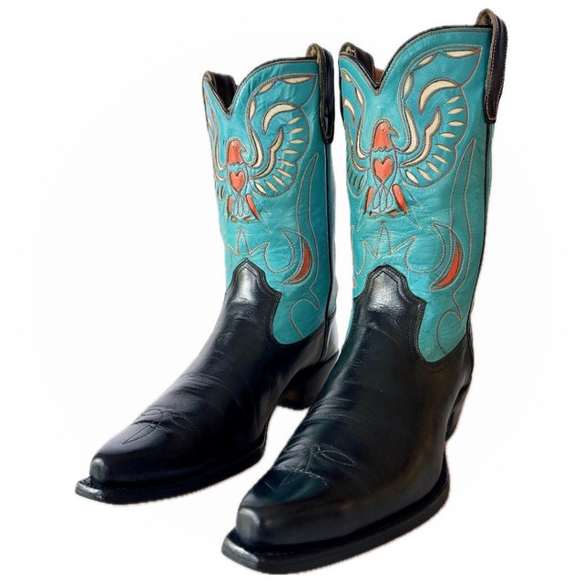 ACME Vintage Eagle 1950s Turquoise Black Peewee Cowboy Boots - Botablu