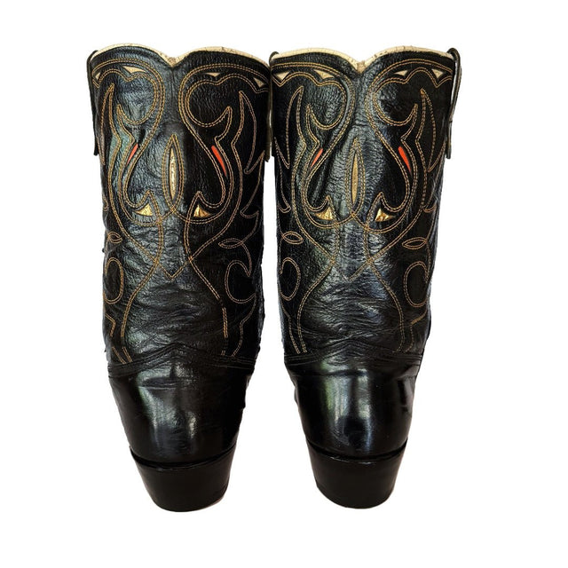 ACME Vintage Inlay Black Cowboy Boots - Botablu