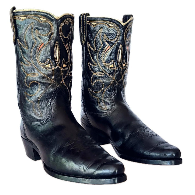 ACME Vintage Inlay Black Cowboy Boots - Botablu