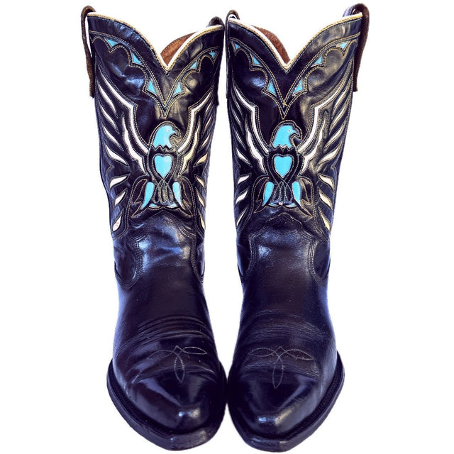 ACME Vintage The Eagle Short Peewee Black Cowboy Boots - Botablu